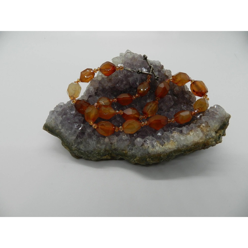 Carnelian Crystal Bead Necklace with Sterling Silver Clasp